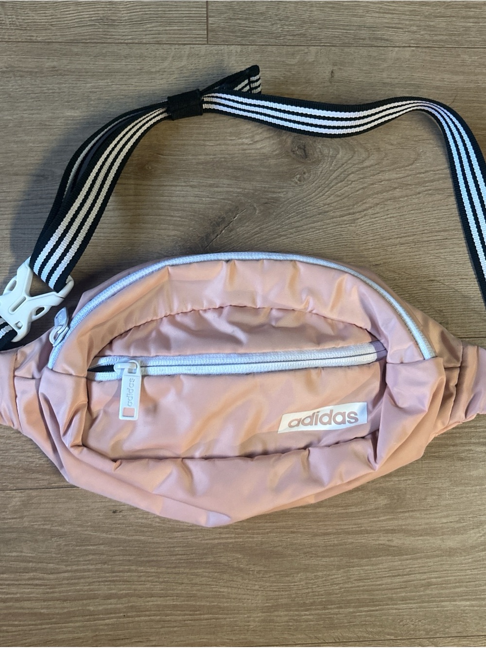 adidas Pink Mini Waist Bag with Black-Striped Strap